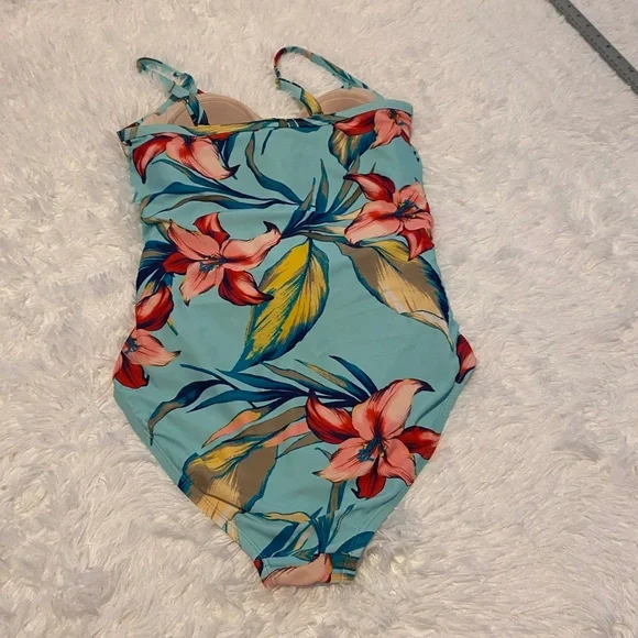 Teal Floral One Piece Swim Suit with front tie in Excellent Clean Condit… - Picture 2 of 6